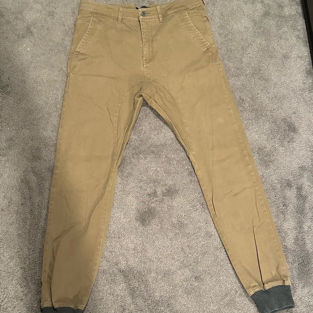 Zanerobe Dynamo Jogger Mens Size 32 Brown Grey Knit Cuffs Chino Khaki Pants